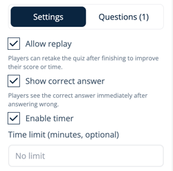 App - Quiz Race - Settings