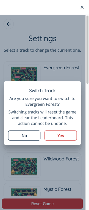 App - Race - Drawer - Settings - Switch Track - Admin
