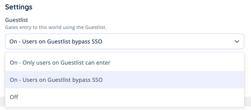 Approved Guestlist - Settings - On Users can bypass SSO