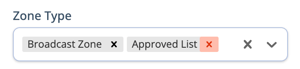 Asset Selection Menu - Configuration - Zones - Zone Type - Broadcast Zone Approved List Remove