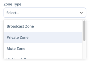 Asset Selection Menu - Configuration - Zones - Zone Type - Private Zone