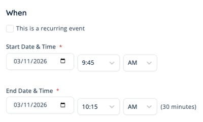 Canvas - Events - Create Event - When