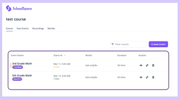 Canvas - Events - Upcoming Events