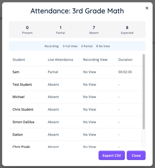 Canvas - Recordings - Attendance