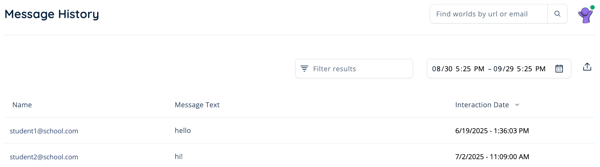 Dashboard - Direct Message History - Search Results
