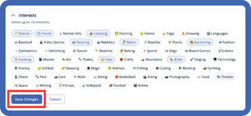 Dashboard - Profile Interests - Highlight - Frame