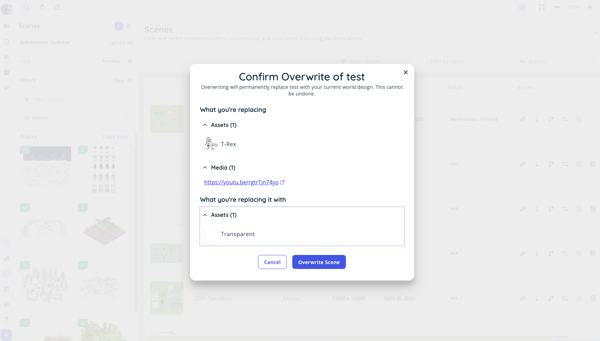My Scenes - Table View - Overwrite Scene - Modal