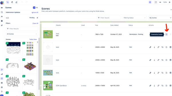 My Scenes - Table View - Overwrite Scene