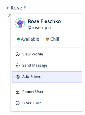 Users Menu - Current Users - Add Friend - Small