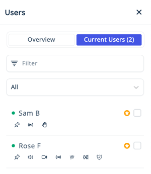Users Menu - Current Users Tab - Admin