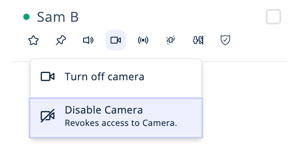 Users Menu - Current Users tab - Camera Access - Disable