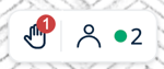 Image displaying the Users Menu button. On the left side, there is a hand icon displaying a red dot notification containing the number one. This shows there is currently one user with their hand raised.
