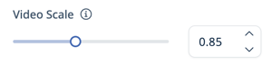 Video Scale setting with a horizontal slider and a numeric input field displaying 0.85. Users can adjust video size using the slider or the up/down arrows beside the number.